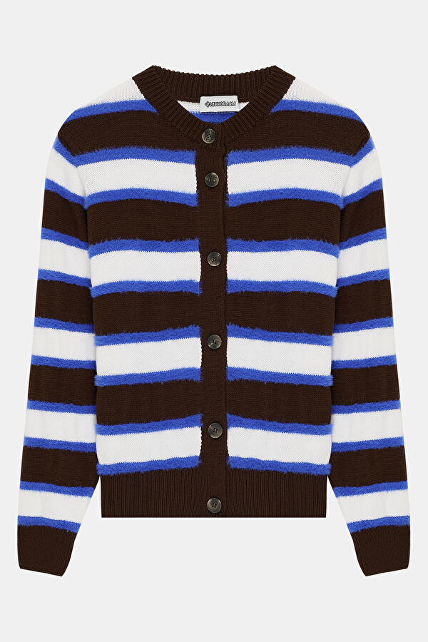 Multicolored Striped Patterned Knit Women's Cardigan