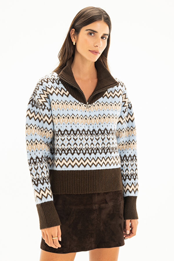 Coffee Patterned Knitted Women's Sweater