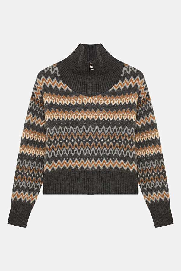 Black Patterned Knitted Women's Sweater 7