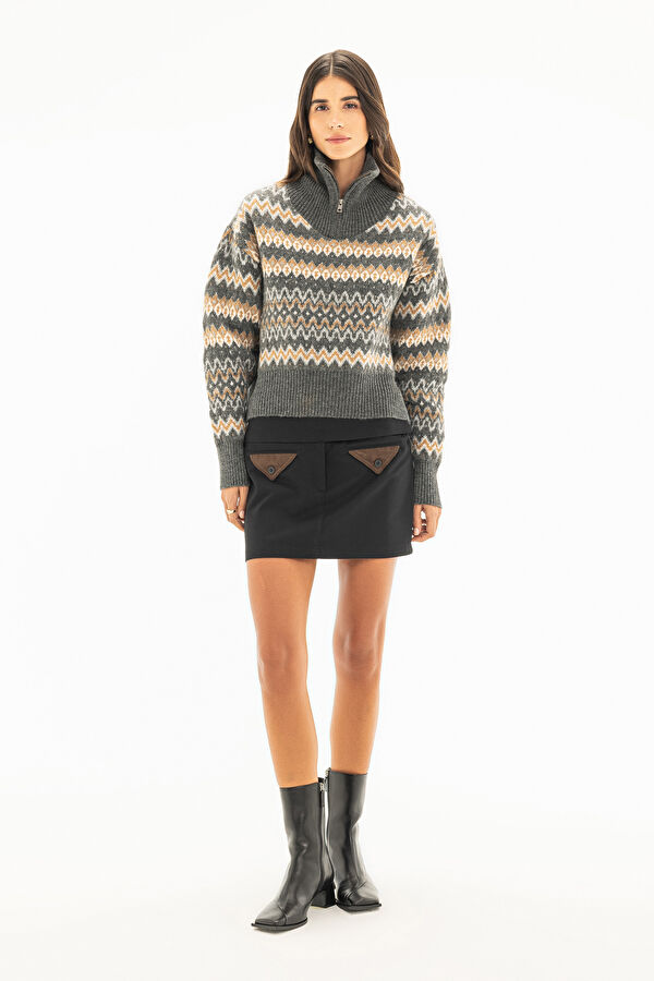 Black Patterned Knitted Women's Sweater 6