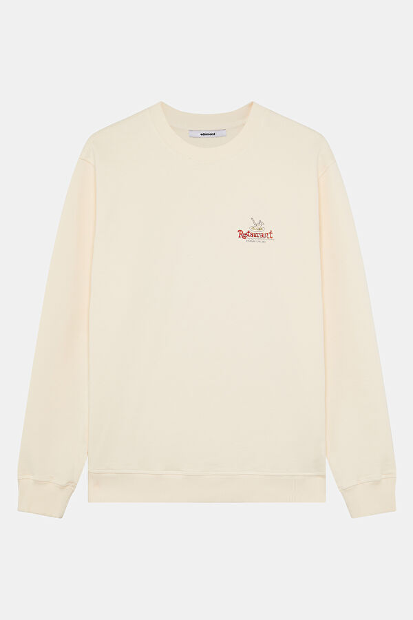 Krem Relax Kalıp Bisiklet Yaka Erkek Sweatshirt