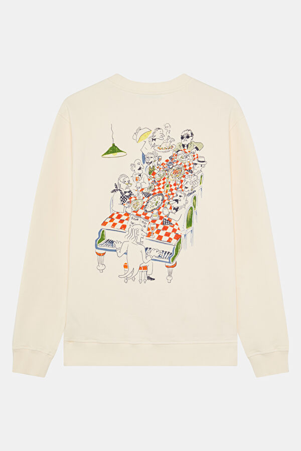 Krem Relax Kalıp Bisiklet Yaka Erkek Sweatshirt 2