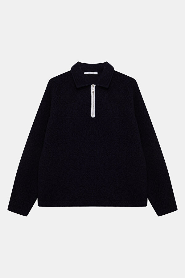 Lacivert Relax Kalıp Dik Yaka Erkek Sweatshirt