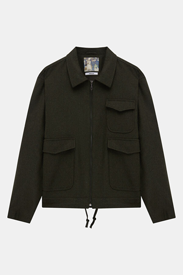 Khaki Buttoned Wool Men's Jacket