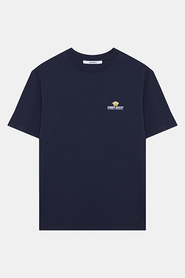 Relax Kalıp Lacivert Bisiklet Yaka Baskılı Erkek T-Shirt