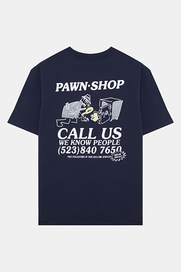 Relax Kalıp Lacivert Bisiklet Yaka Baskılı Erkek T-Shirt 2