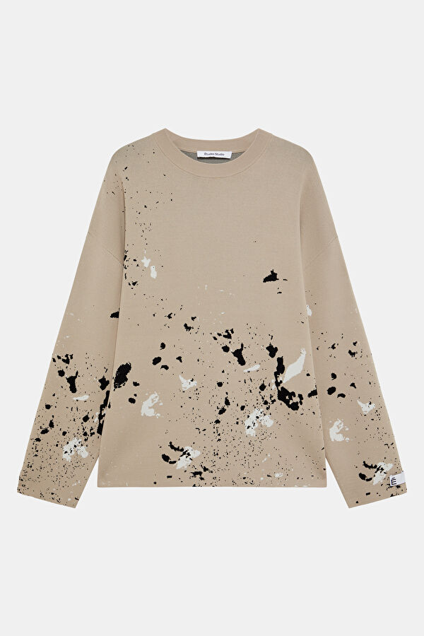 Beige Patterned Viscose Men's Sweater