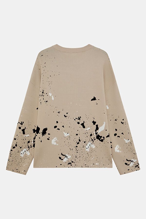 Beige Patterned Viscose Men's Sweater 2