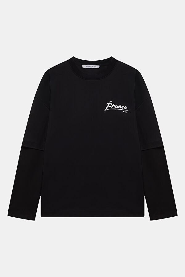 Oversize Black Crew Neck Printed Men's T-Shirt
