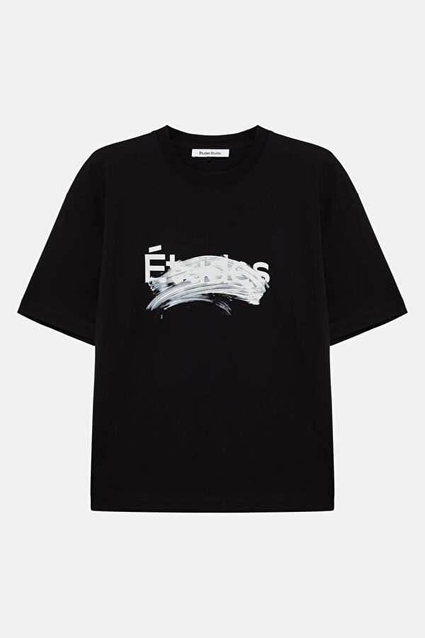 Oversize Black Crew Neck Printed Men's T-Shirt