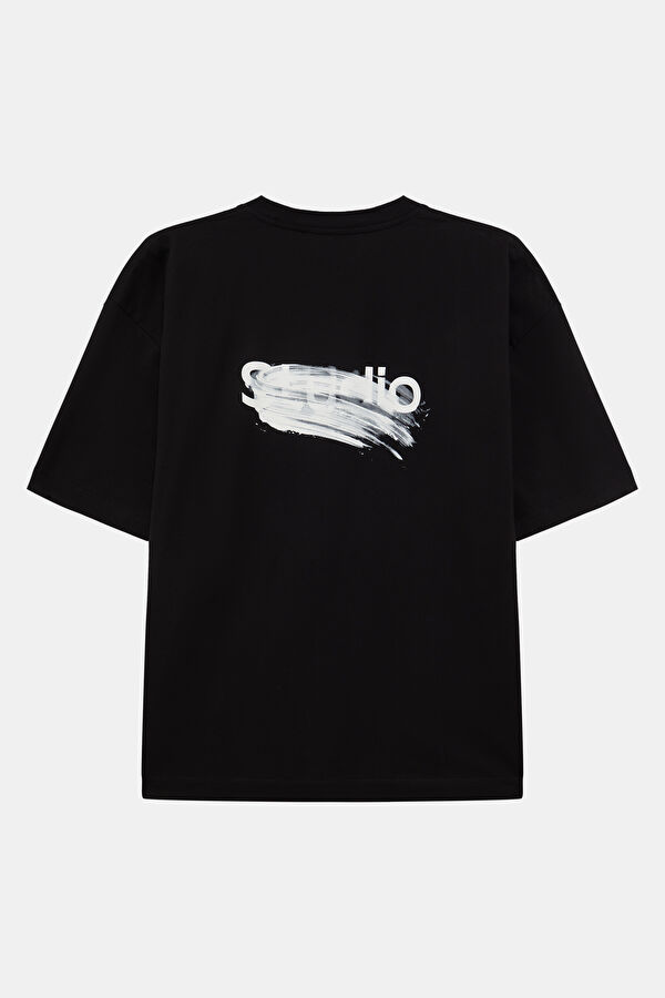 Oversize Black Crew Neck Printed Men's T-Shirt 2