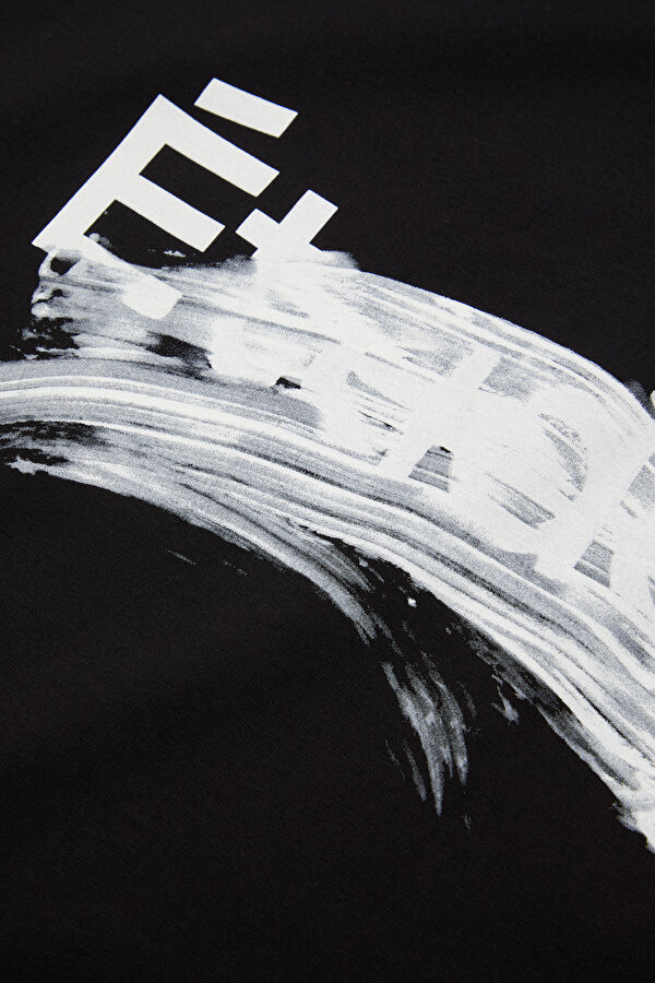 Oversize Black Crew Neck Printed Men's T-Shirt 4