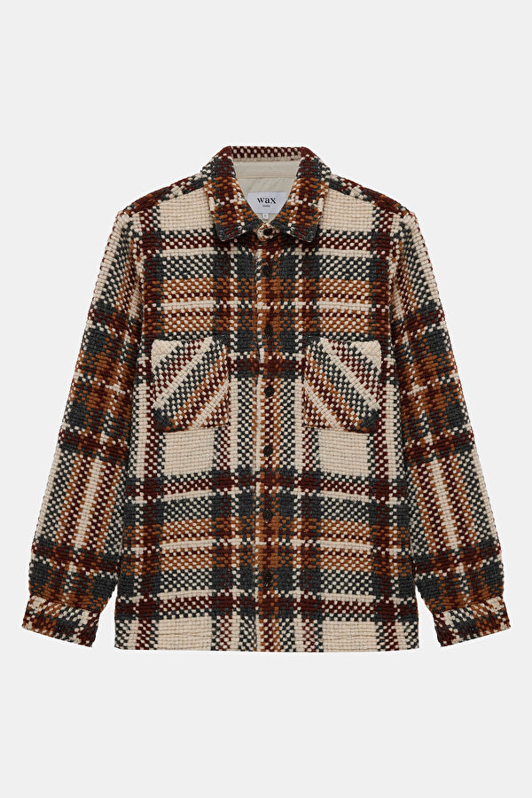 Relaxed Fit Beige Plaid Men's Shirt