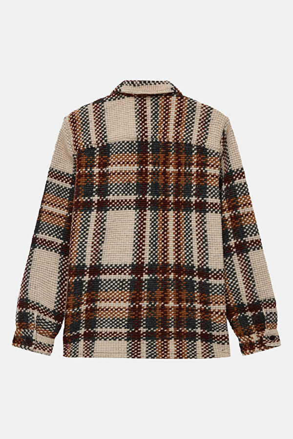 Relaxed Fit Beige Plaid Men's Shirt 2