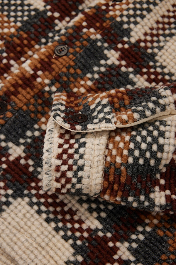 Relaxed Fit Beige Plaid Men's Shirt 4