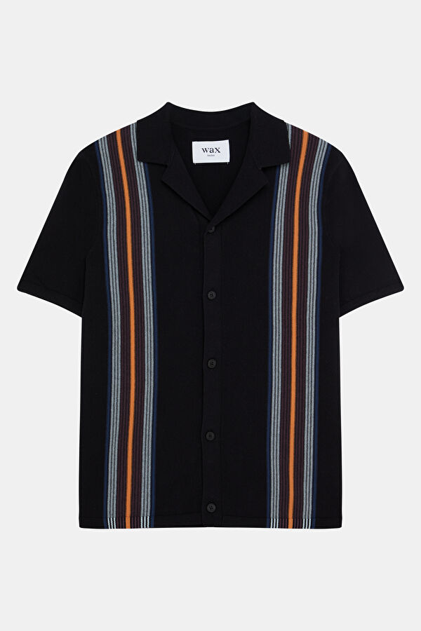 Relaxed Fit Black Striped Resort Collar Men's Shirt