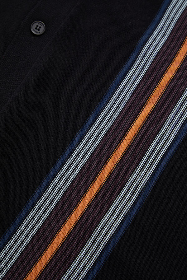Relaxed Fit Black Striped Resort Collar Men's Shirt 4