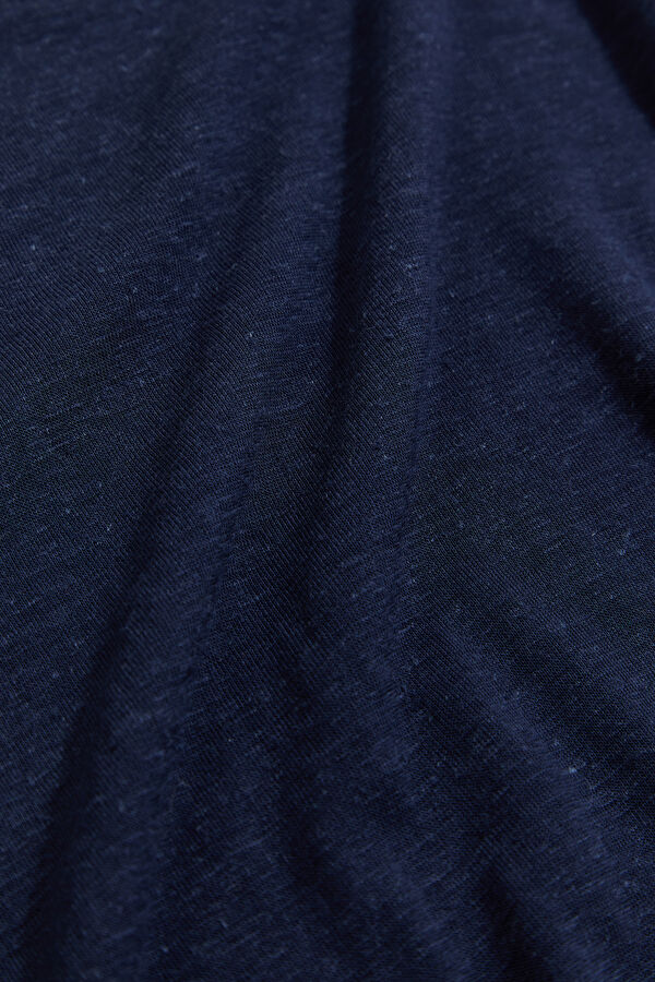 Navy Blue Crew Neck Linen Women's T-Shirt 6