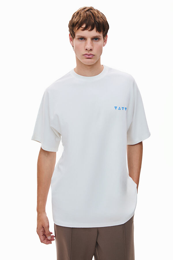 Oversize Cream Crew Neck Men's T-Shirt