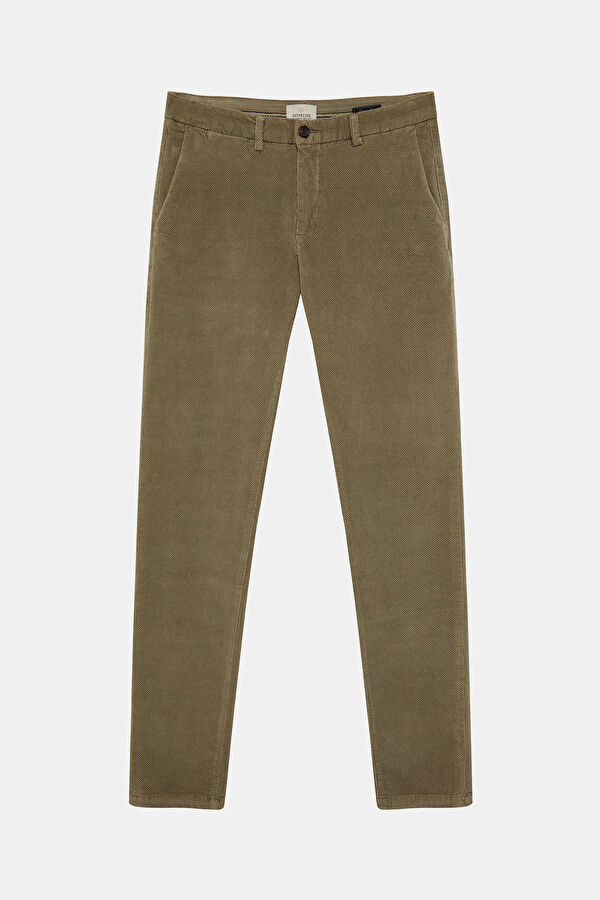 Beige Straight Leg Cotton Elastane Men's Trousers