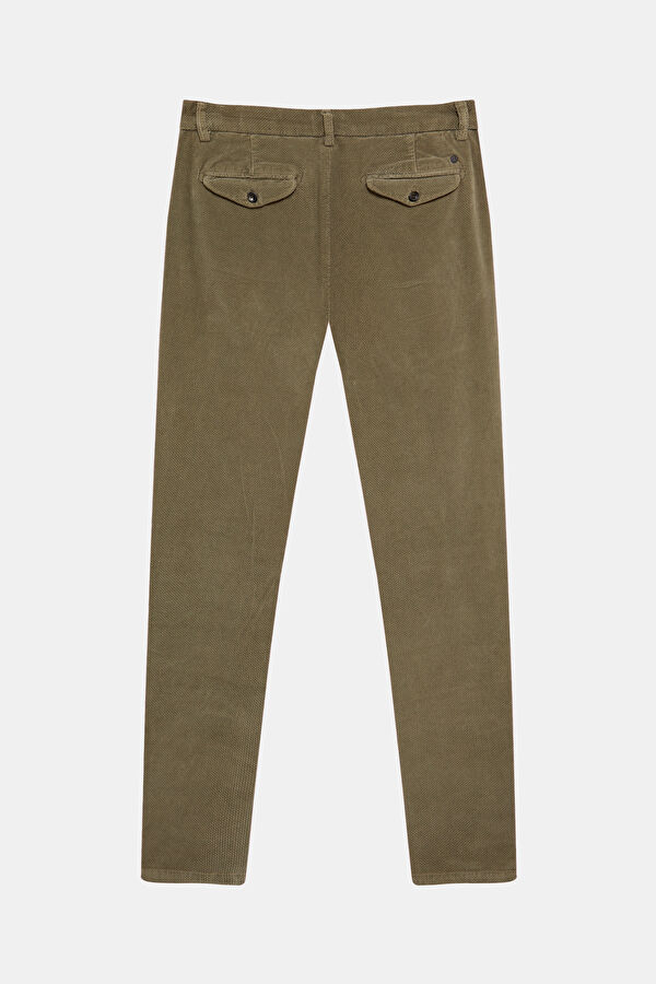 Beige Straight Leg Cotton Elastane Men's Trousers 2