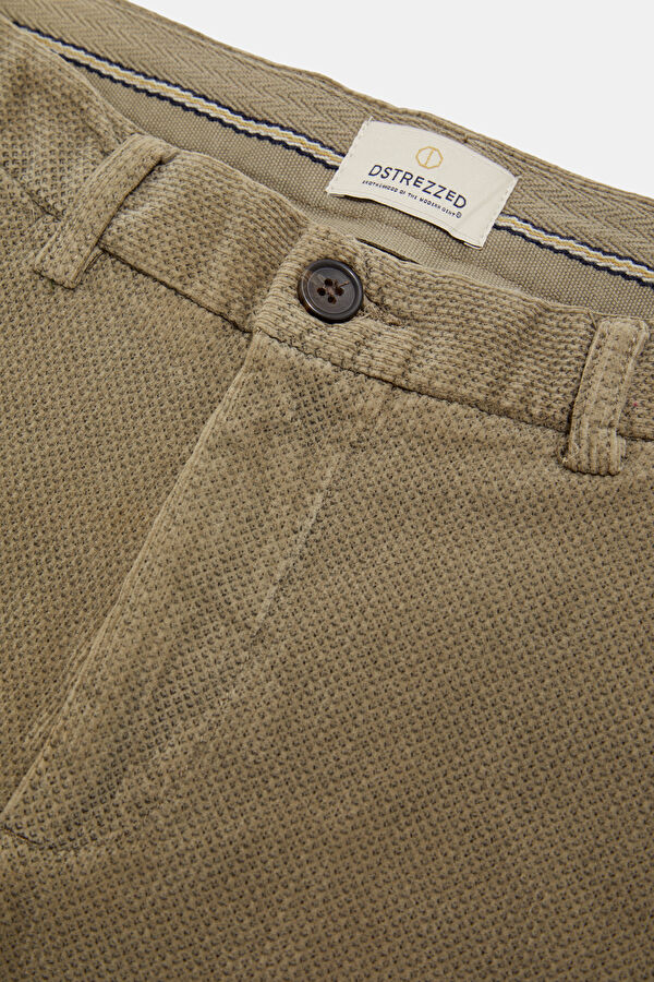 Beige Straight Leg Cotton Elastane Men's Trousers 3