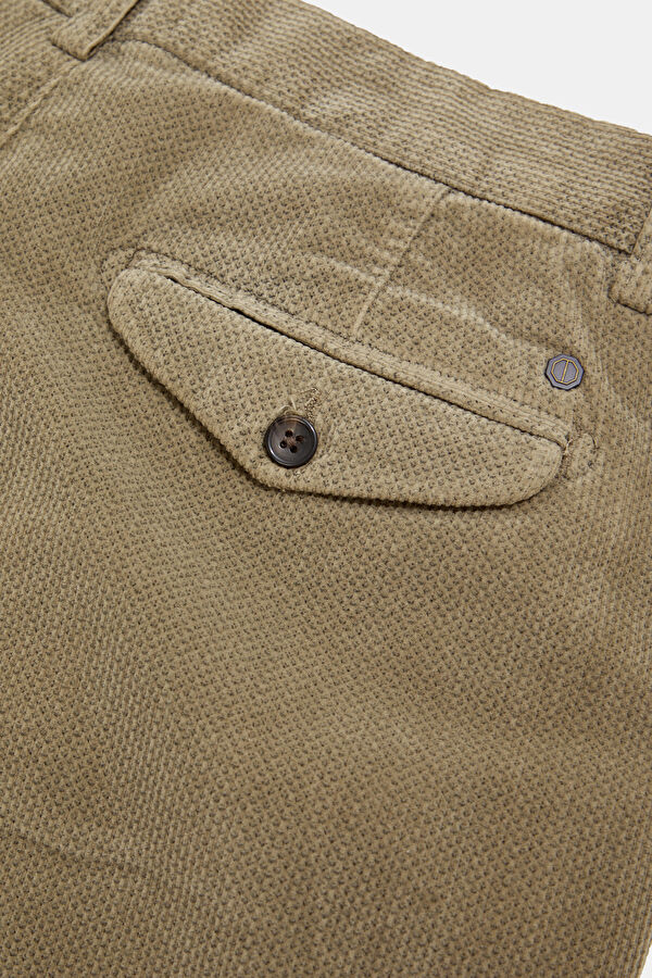 Beige Straight Leg Cotton Elastane Men's Trousers 4