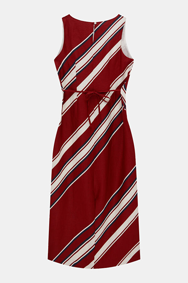 Red Midi Linen Women's Dress 4