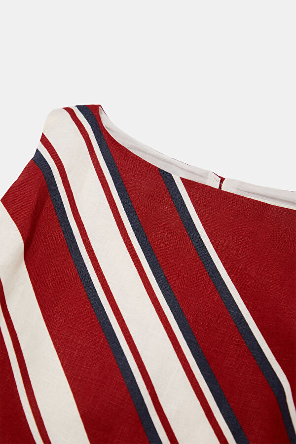 Red Midi Linen Women's Dress 5