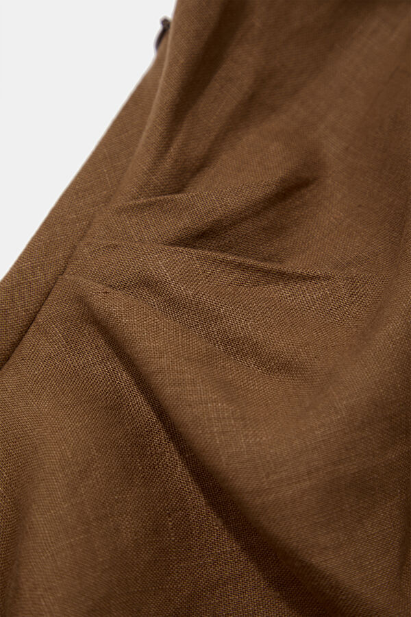 Brown Midi Linen Women's Dress 4