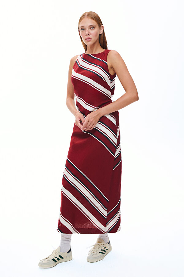 Red Midi Linen Women's Dress