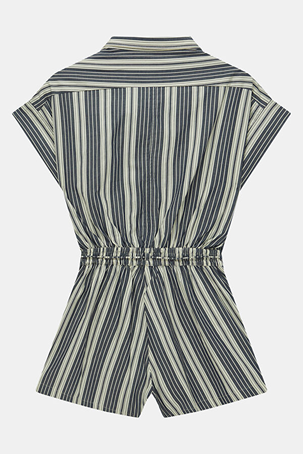 Navy Blue and White Striped Women's Jumpsuit 2