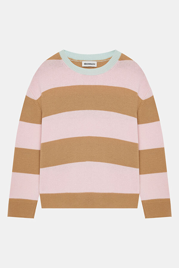 Brown Striped 100% Sheep Wool Women's Sweater