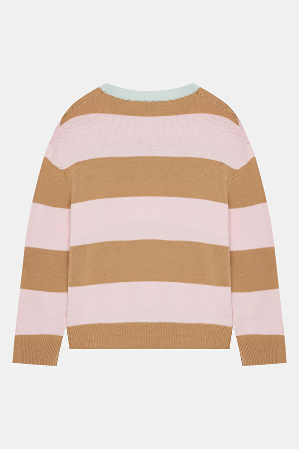 Brown Striped 100% Sheep Wool Women's Sweater 2
