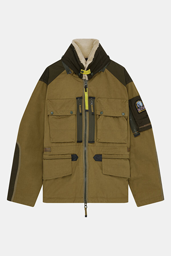 Khaki Men's Faux Fur Collar Parka