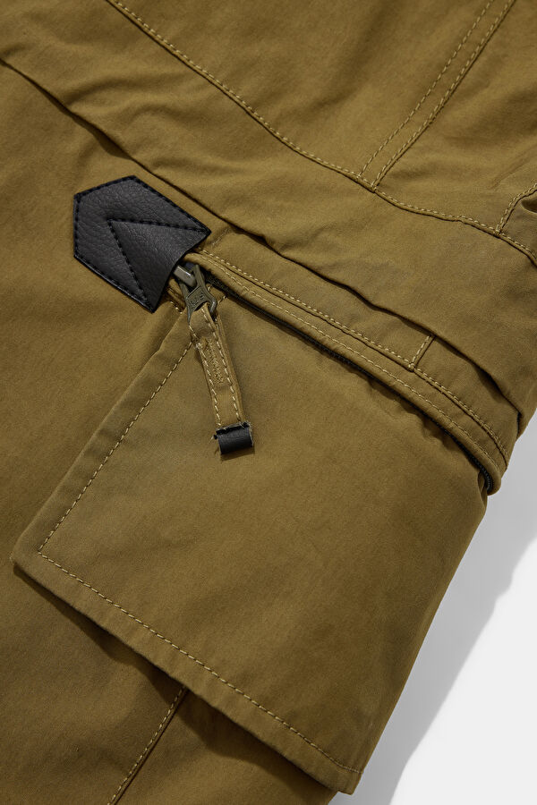 Khaki Men's Faux Fur Collar Parka 4
