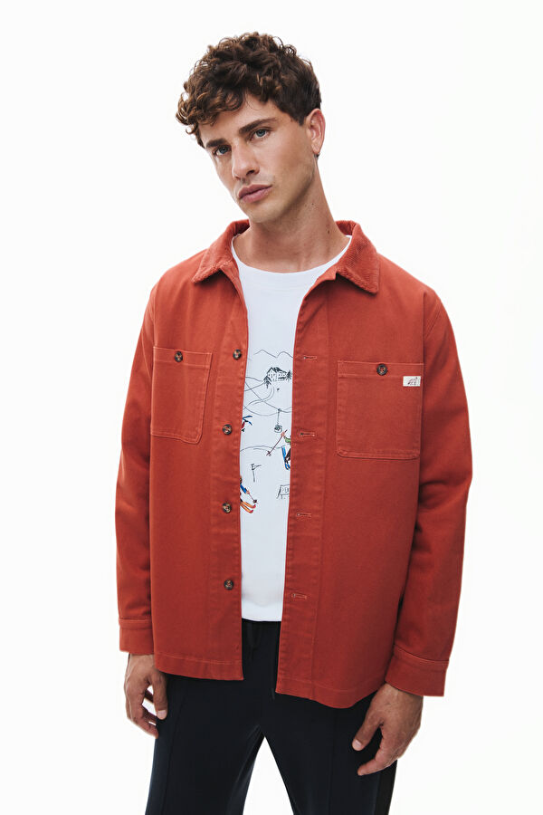 Men's Cotton Elastane Jacket with Red Buttons