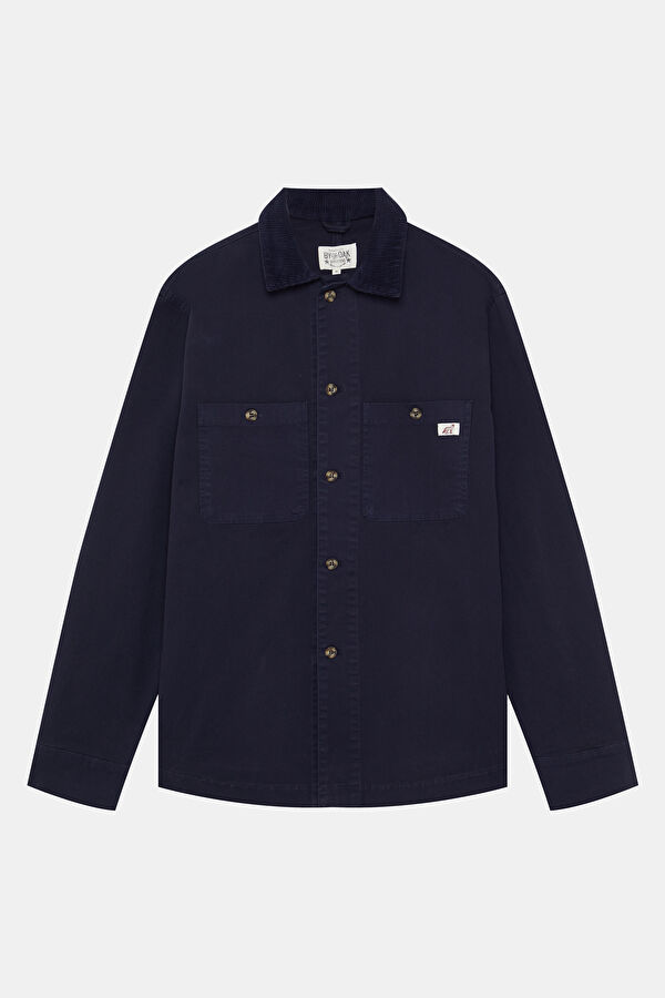 Navy Blue Buttoned Cotton Elastane Men's Jacket