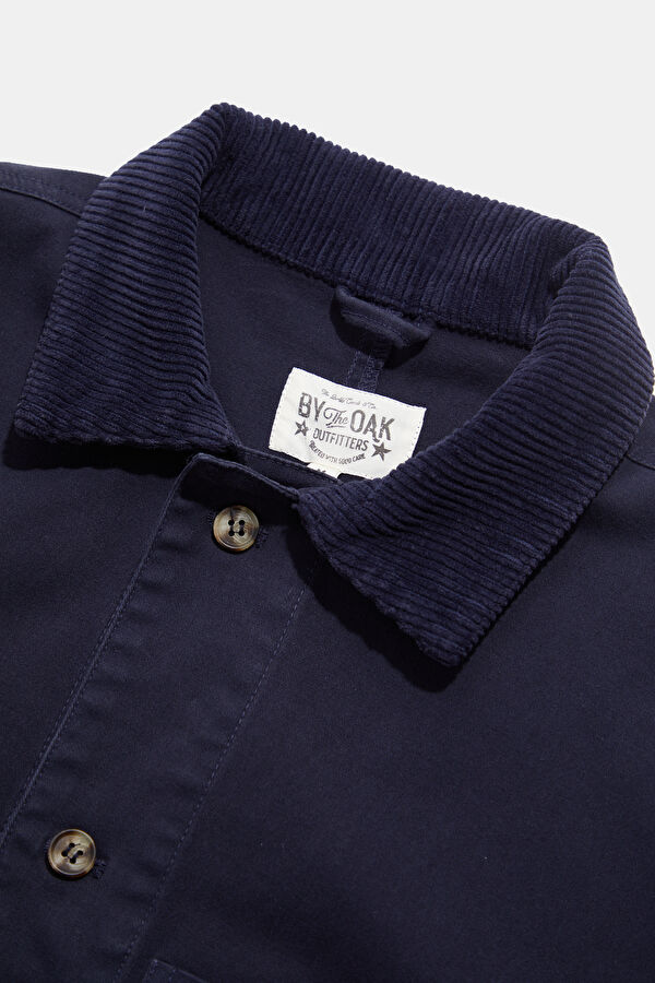 Navy Blue Buttoned Cotton Elastane Men's Jacket 3