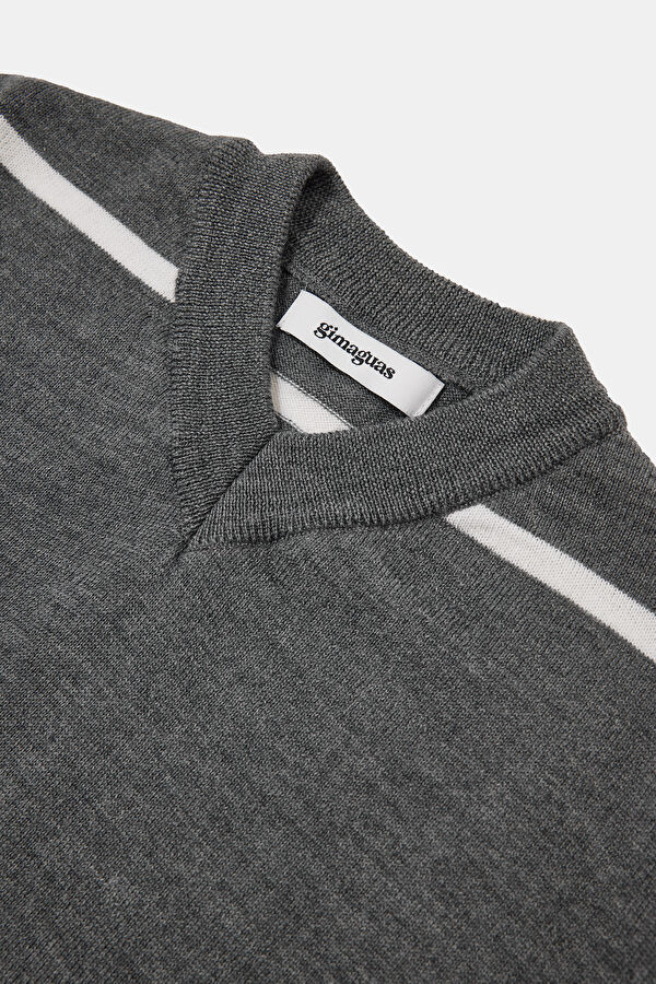 Dark Grey Wool Knit Men's Sweater 3