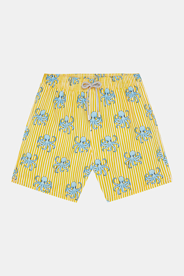 Yellow Patterned Elastic Men's Swimsuit
