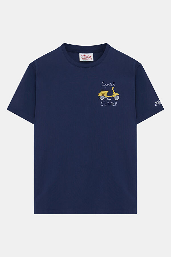 Relax Fit Navy Crew Neck Embroidered Men's T-Shirt