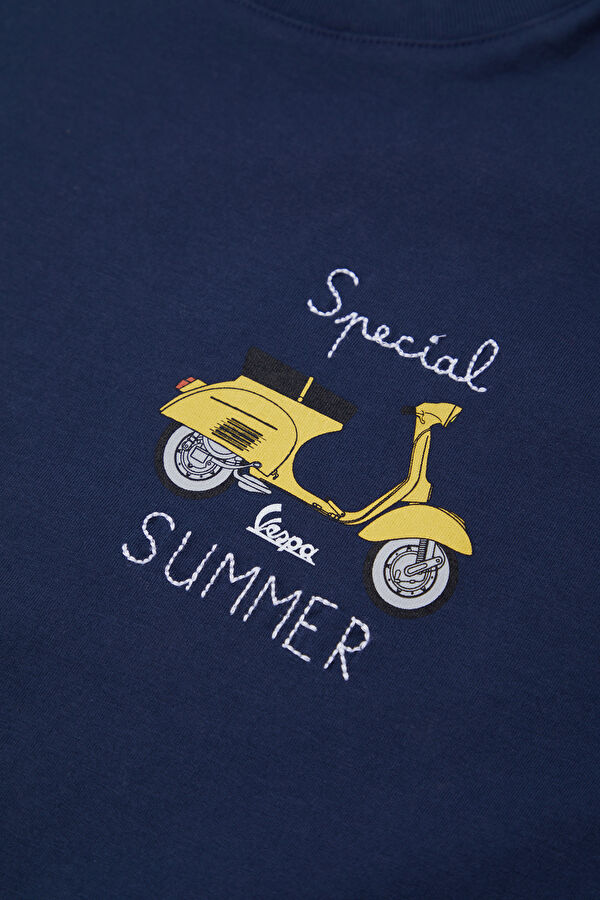 Relax Fit Navy Crew Neck Embroidered Men's T-Shirt 4