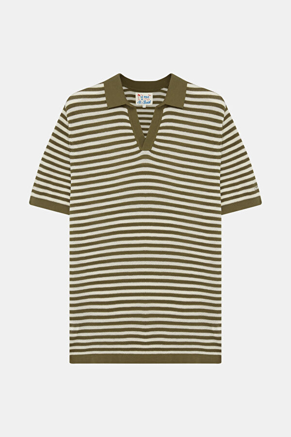 Khaki Striped Knit Men's Sweater