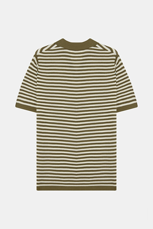 Khaki Striped Knit Men's Sweater 2