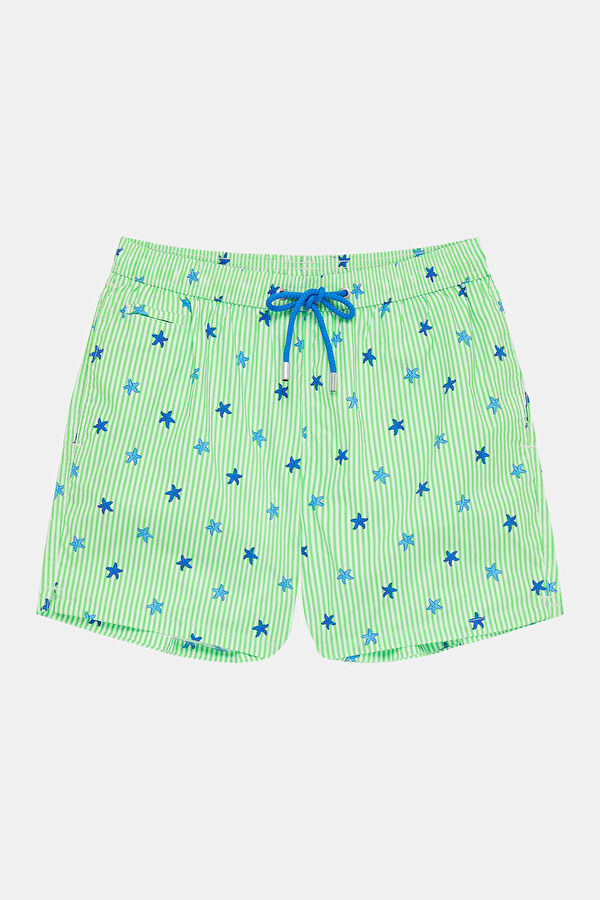 Green Patterned Elastic Men's Swimsuit