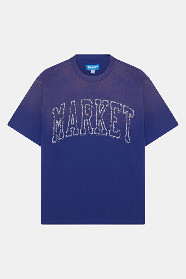 Oversize Mavi Bisiklet Yaka Baskılı Erkek T-Shirt