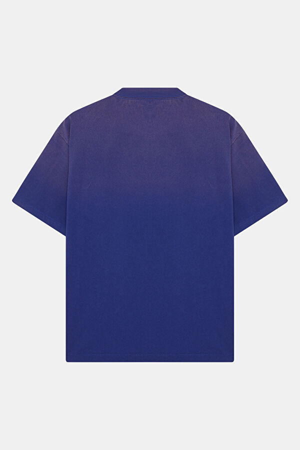 Oversize Mavi Bisiklet Yaka Baskılı Erkek T-Shirt 2
