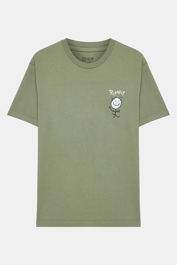 Relax Kalıp Gri Bisiklet Yaka Baskılı Erkek T-Shirt