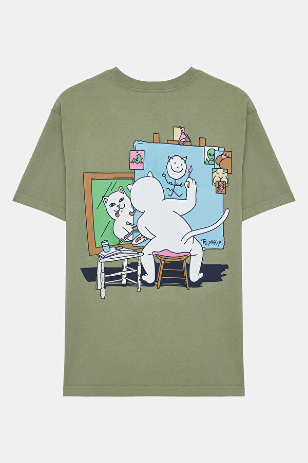 Relax Kalıp Gri Bisiklet Yaka Baskılı Erkek T-Shirt 2